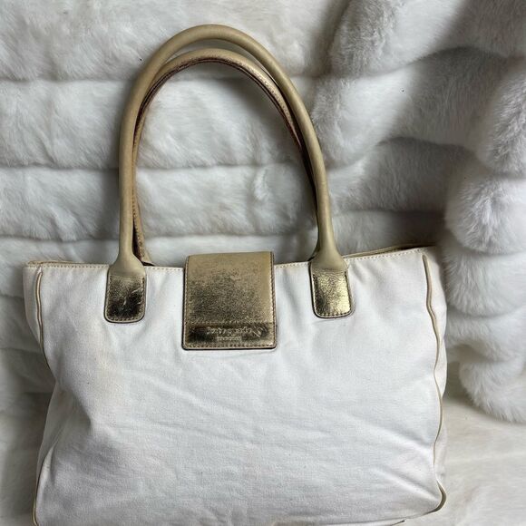 Vintage Kate spade beige canvas and faded gold trims shoulder bag. - Picture 2 of 12